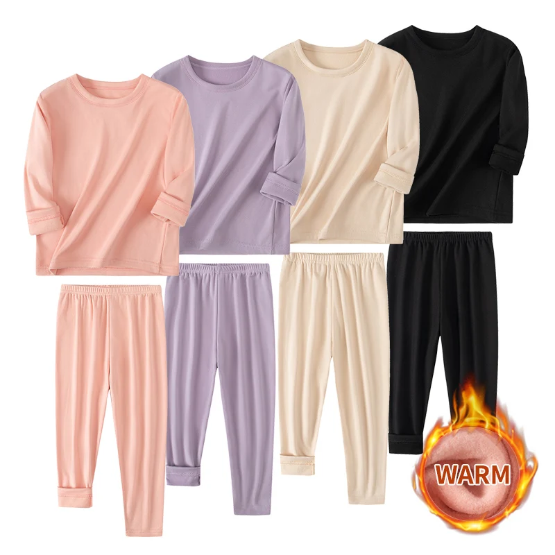 2-Piece Set For Autumn/Winter Children Solid Color Multi-Color Warm Comfortable Moisture Absorbing Suitable For Both Men/Women