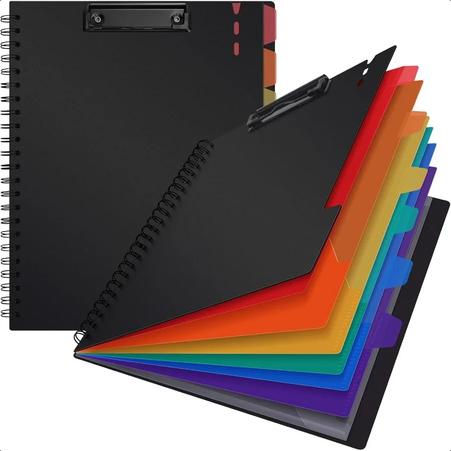 منظم الحافظة فوليو بغلاف مقوى مع 6 فواصل ألوان و12 جيوب لحجم الرسالة مقاس 11 بوصة × 8.5 بوصة للمكتب