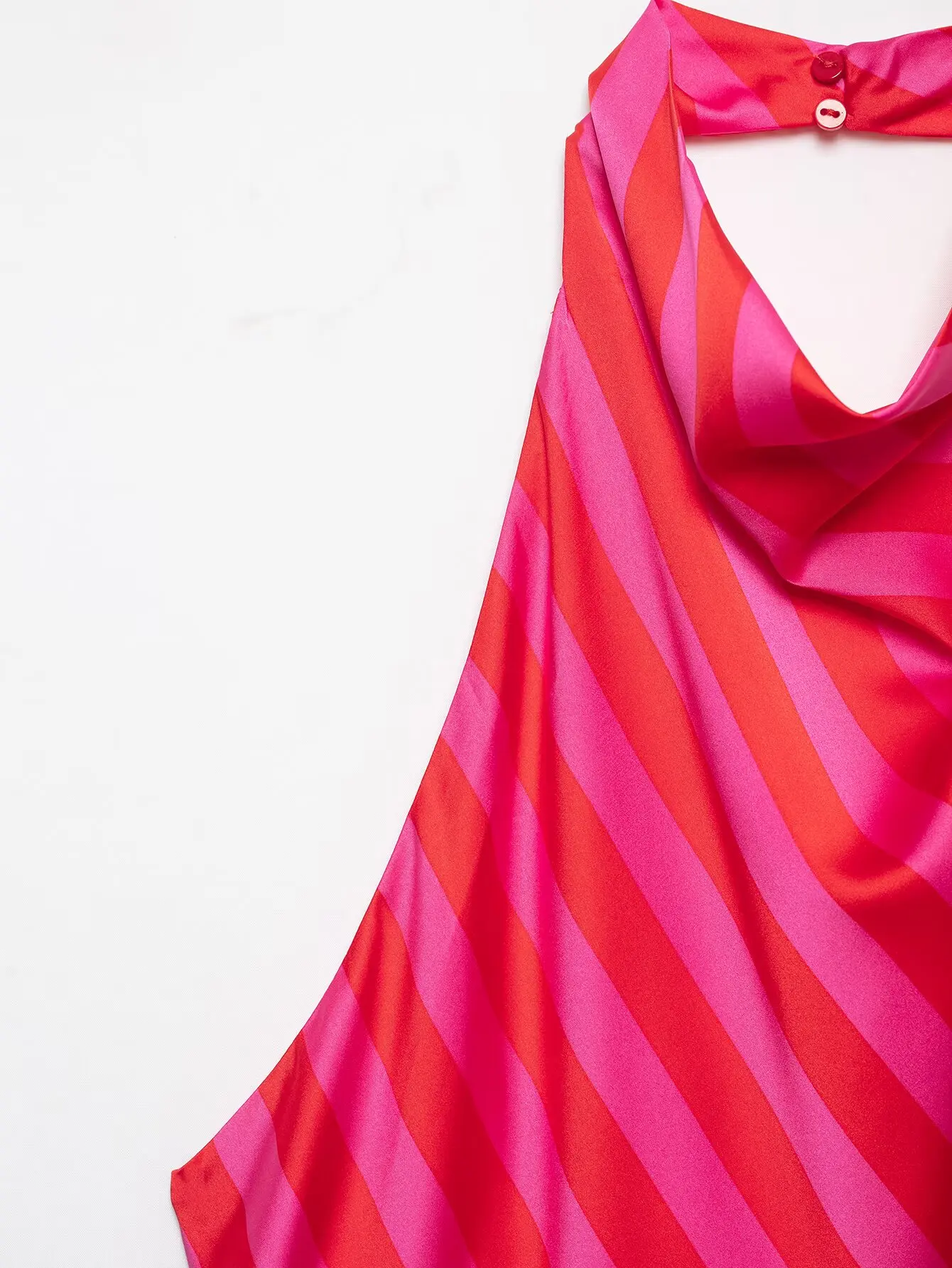 Damen Mode Satin-Streifen-Sets Sexy Neckholder Rückenfreies Ärmelloses Top + Lange Röcke Sommer Urlaub Neu 2-teilig – Detail 7