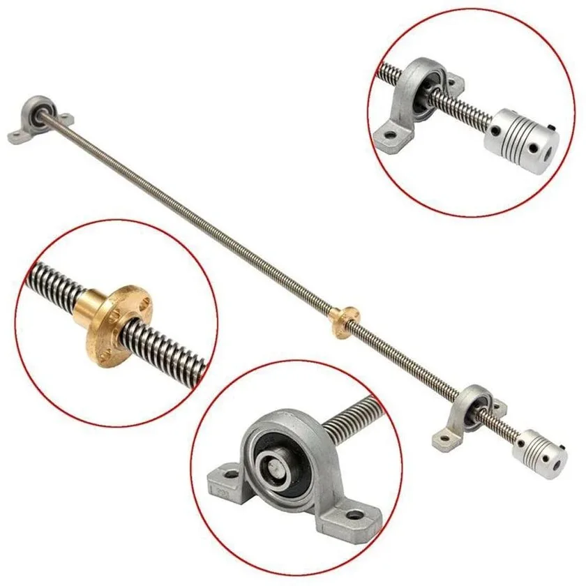 T8 Lead Screw Vertical Horizontal Kit Pitch 2mm Lead 8mm Diameter 8mm 2pcs KFL08 KP08 Bearing 5x8 Coupler for CNC 3D Printer