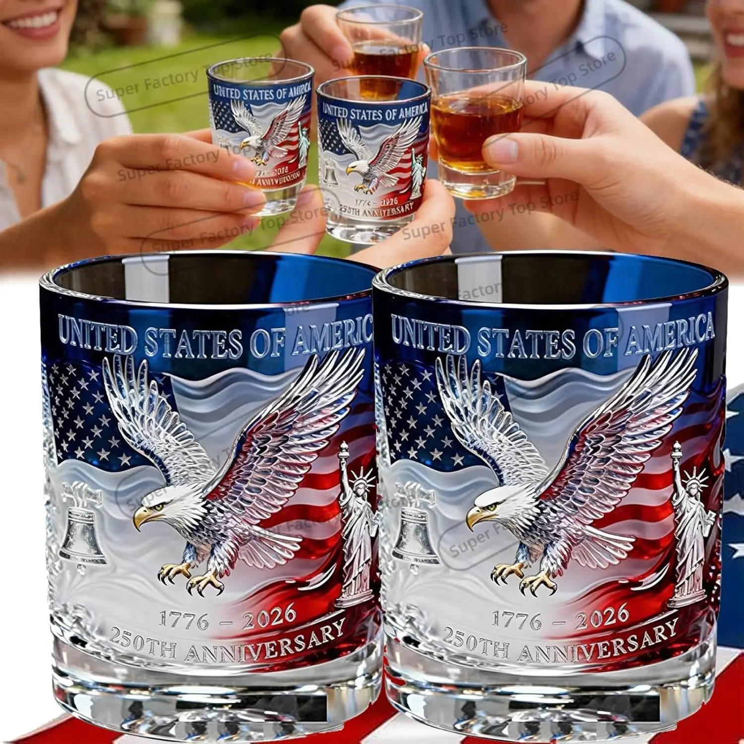 250th Anniversary America Whiskey Glass,Patriotic Historical Glasses for Liquor Bourbon,Wine, 4th of July Memorial Gifts for Men