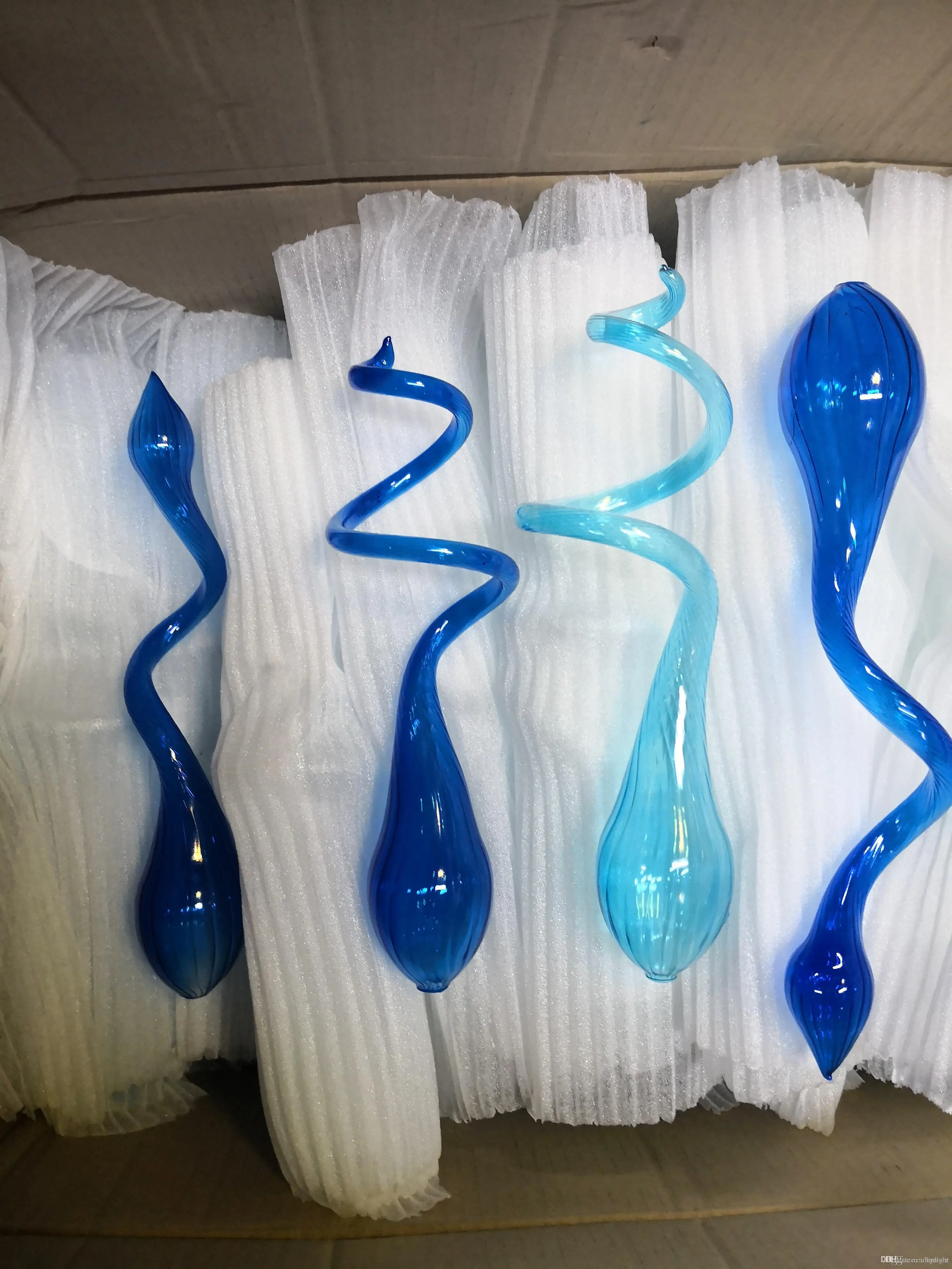 Modern Led Chandelier Lamp Blue Hand Blown Glass Pendant Light for Home Decoration Bathroom Light Fixtures 50 CM