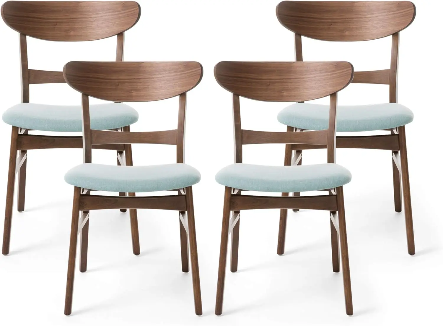 Griselda Mid-Century Modern Dining Chairs (Set of 4)Polyester and Birch Wood Mint Walnut 20.6