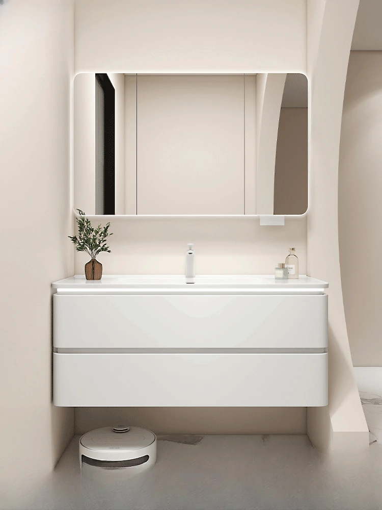 Rubber wood bathroom cabinet Ceramic integrated basin Wash basin cabinet Wash table Bathroom cabinet