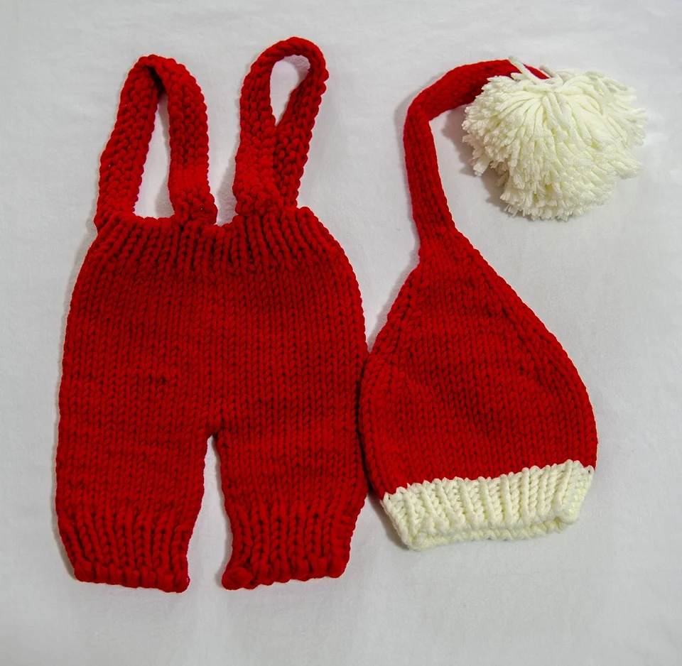Traje De Santa Claus A Crochet Para Bebés Recién Nacidos – Gorro Y Pantalón Tejidos Para Sesiones De Fotos Navideñas (0-6 Meses)