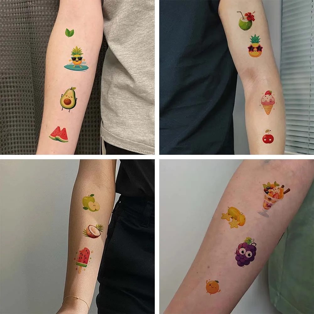 10 stks/set Cartoon Fruit Tattoo Stickers Verjaardagsfeestje Lichaamsversiering Wegwerp Tattoo Stickers