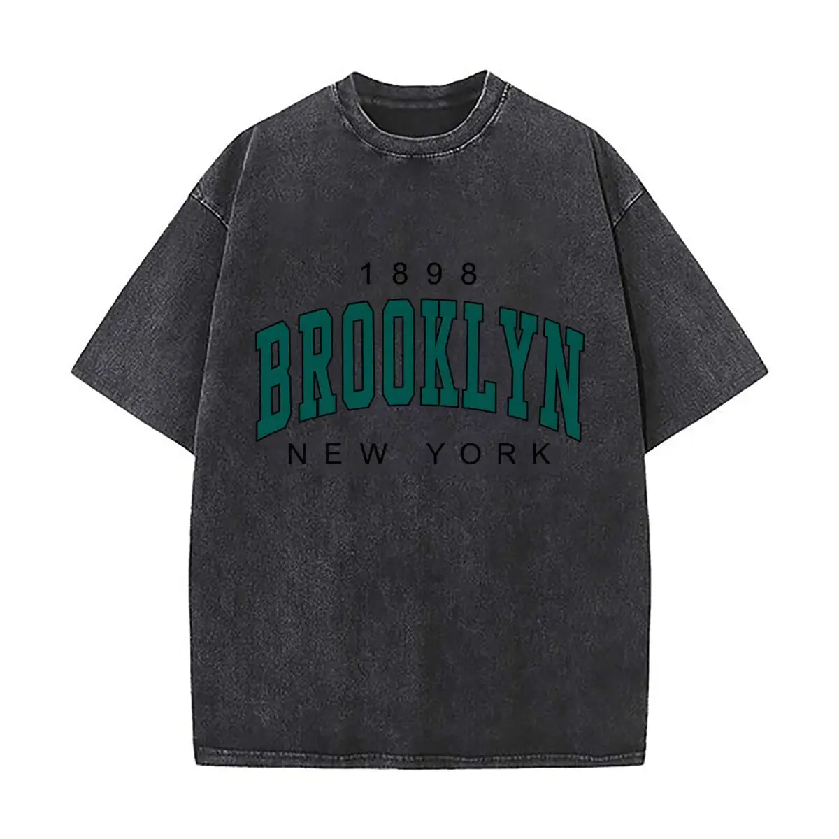 1898 Brooklyn New York Collegiate Varsity Letter Design Washed Short Sleeve Loose Streetwear Tee Hip Hop