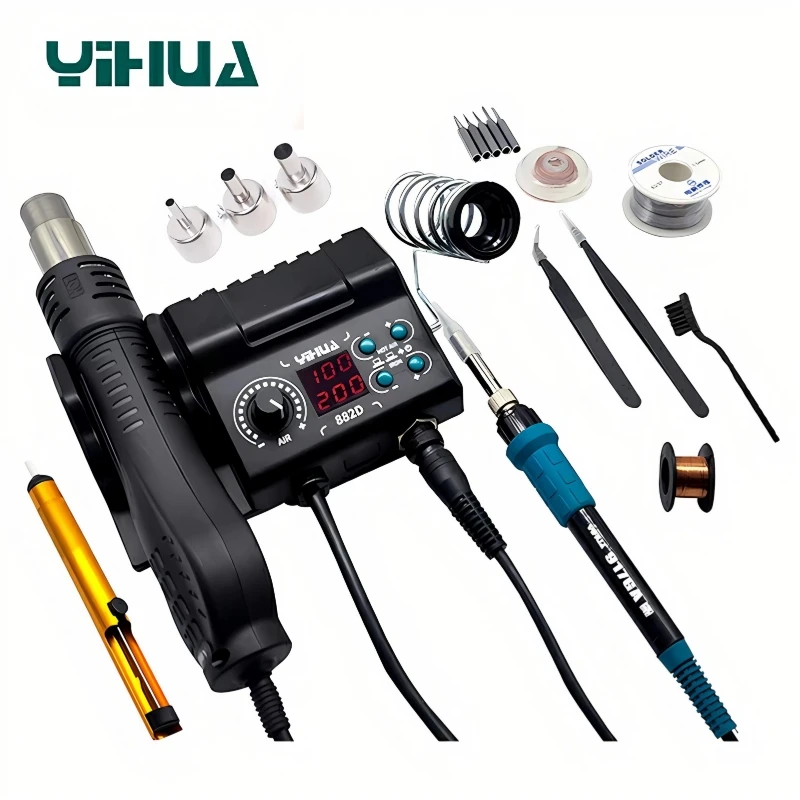 YIHUA 882D Soldering Station LCD Digital 2 In 1 750W Hot Air Gun Rework SMD Soldering Iron For BGA PCB IC Welding Repair Tools