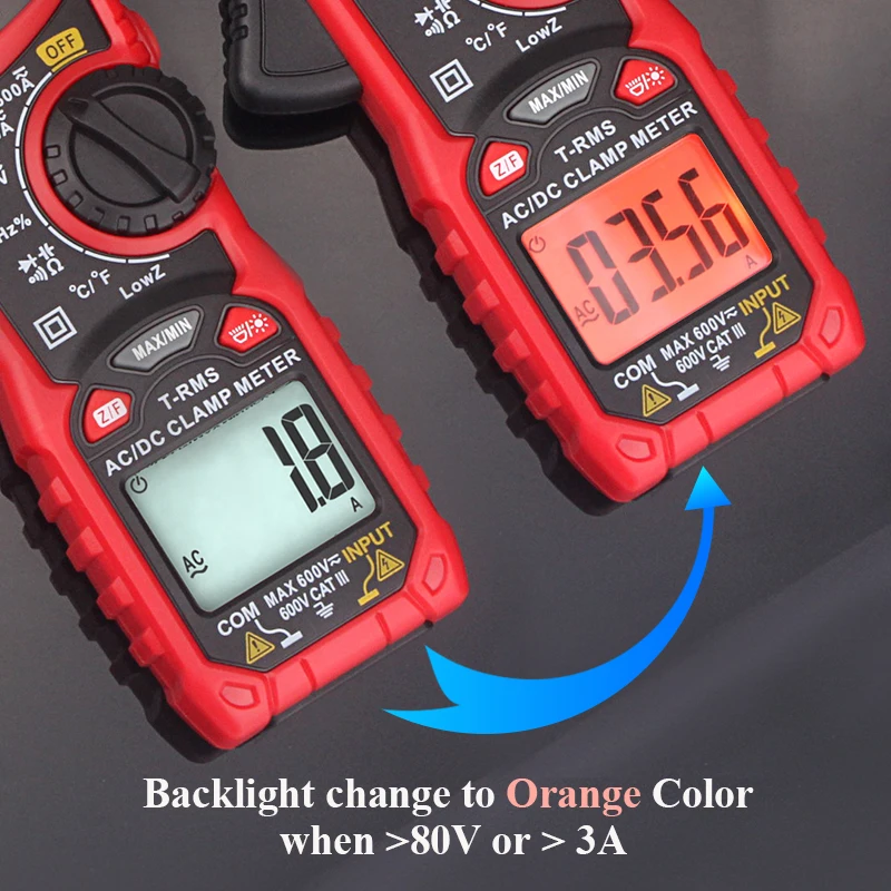 Imagem -04 - Digital Clamp Meter ac dc Current 600a Amperímetro Multímetro Elétrico Profissional Tester de Tensão Two-color Backlight Ht206d