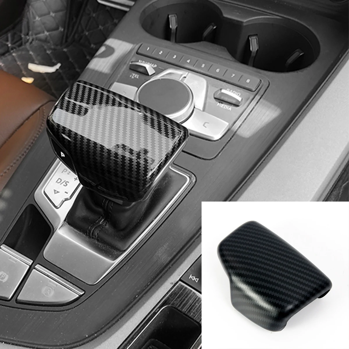 ABS Carbon Fiber Interior Gear Shift Shifter Knob Cap Covers For Left Hand Drive Audi A4 B9 A5 Q5 Q7 S5 2017 2018 2019 2020