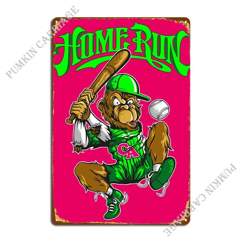 

Home Run Baseball Monkey Metal Signs Rusty Garage Garage Wall Cave Tin Sign Poster