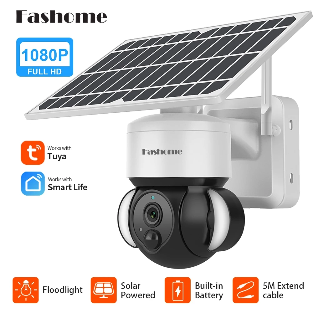 

Tuya 2MP WiFi Solar Camera with Solar Panel Outdoor Floodlight PIR Human Detect CCTV Wifi Surveillance Camera Built in Battery