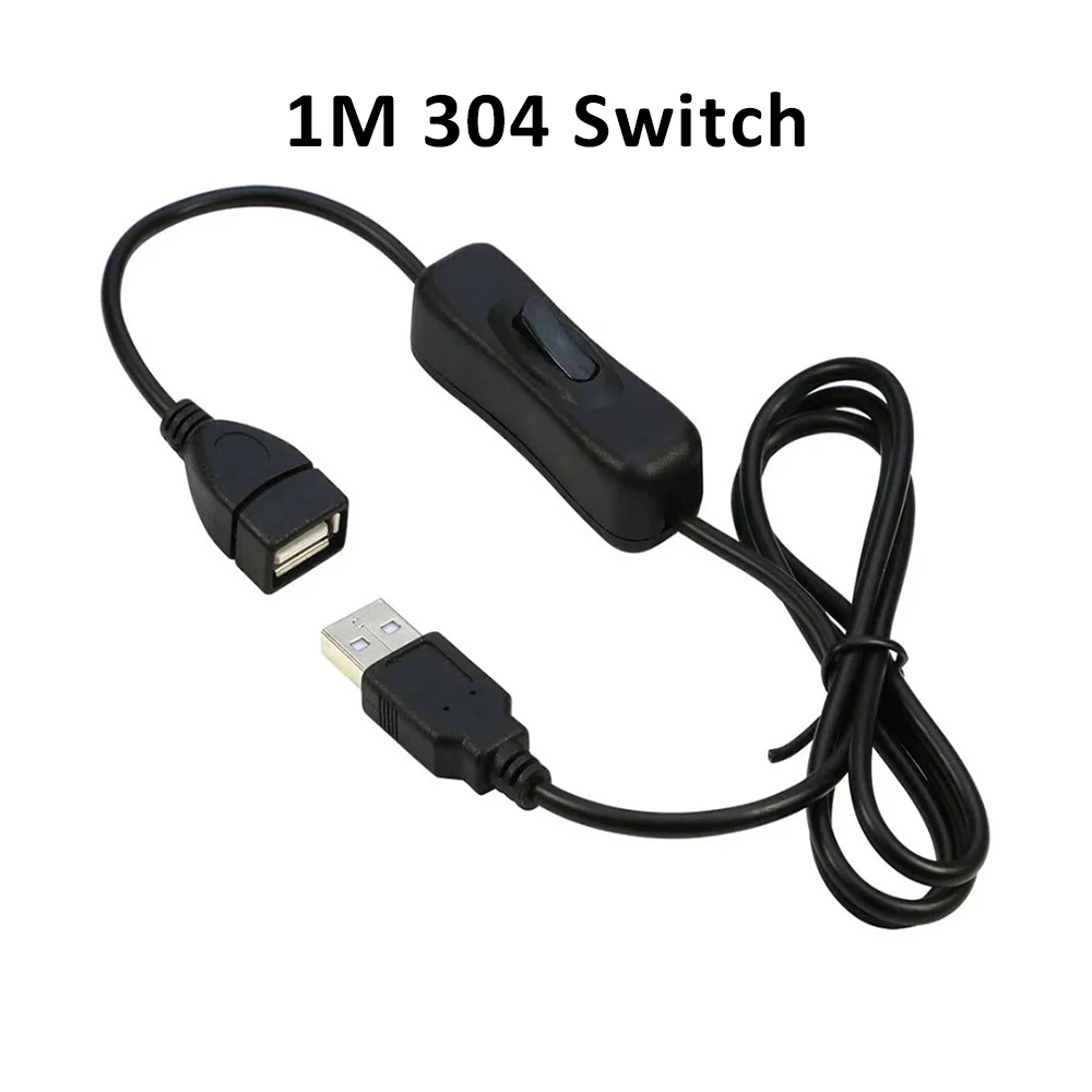 1m 304 USB Switch Cable Male to Female ON OFF 5V LED Switch Wire Data Line Power Cord Extension Extender Wire