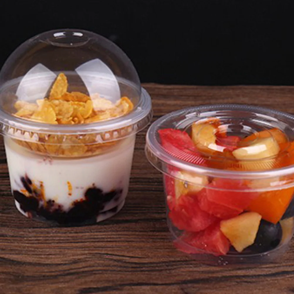 

20pcs Clear Disposable Dessert Cups 250ml Transparent Food Containers Lids for Salads Cakes Parties Weddings Hygienic Thickened