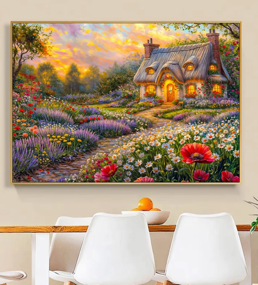 

14CT 9CT Набор с принтом «Закатный сад» для вышивки крестом «сделай сам», набор для рукоделия, поделки с иглами, нитки