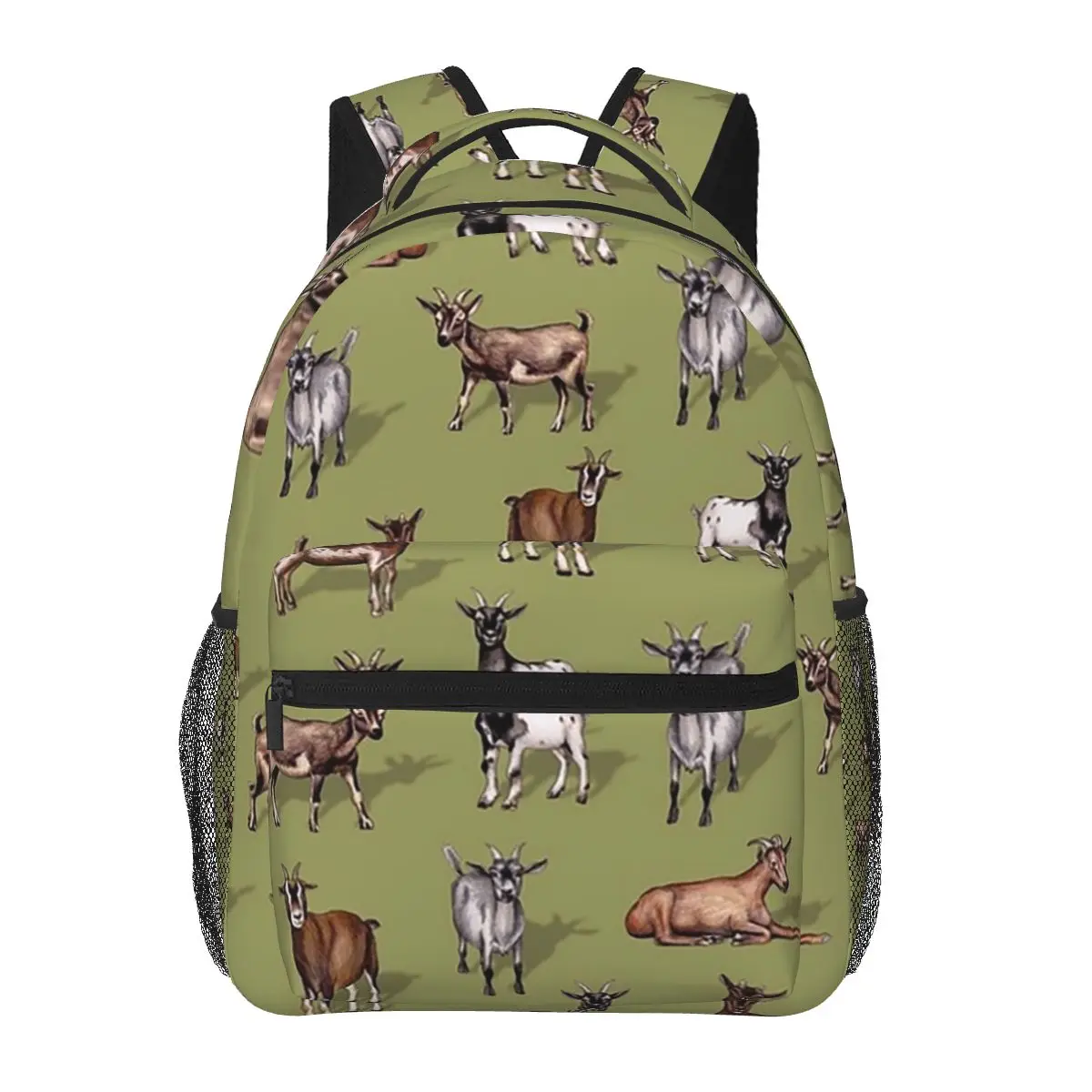 Tiny Goats On Green - Goat Herd Pattern Backpacks Boys Girls Bookbag Students School Bags Cartoon Kids Rucksack Shoulder Bag