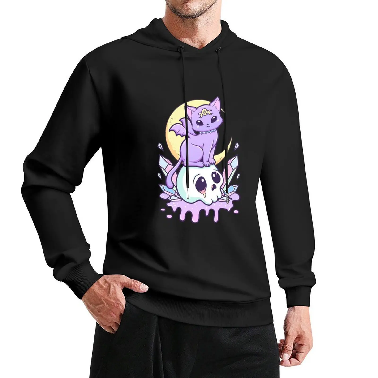 Kawaii Pastel Goth Cute Creepy Occult Cat And Skull Pullover Hoodie streetwear men mens clothes clothes for men big size hoodie