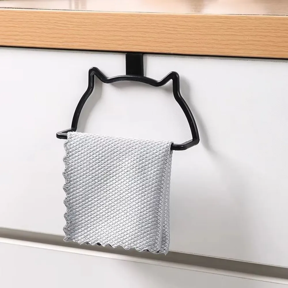 Cute Plastic Towel Rack Cat-Shaped Durable Single Rod Door Hook Punch-free Bathroom Shelf Home Organizer