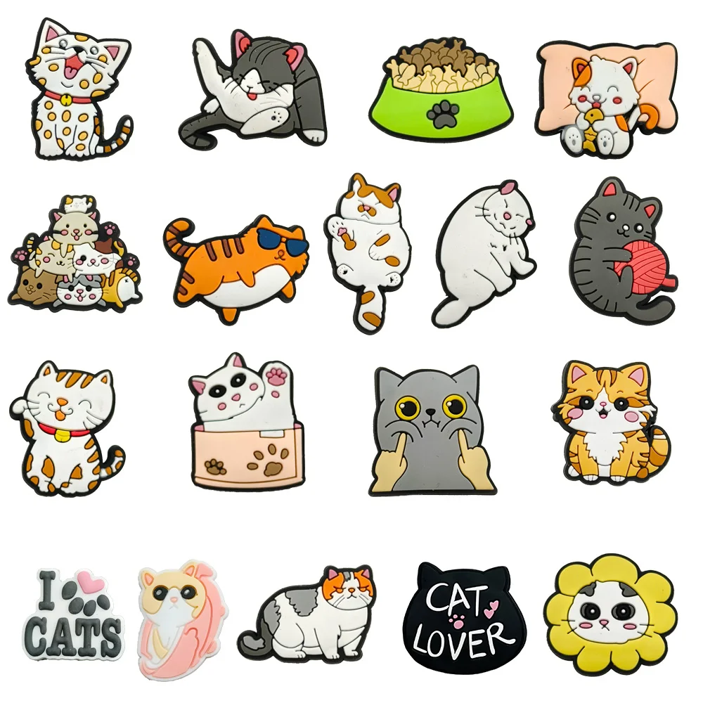 18pcs Set lovely Pet Cat  Collection Charms Shoe Accessories PVC Wristbands Shoe Charms Holiday children Party Gifts