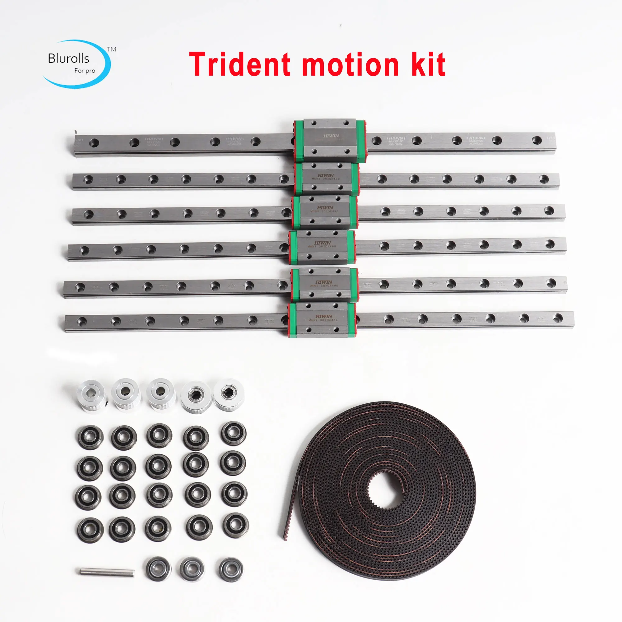 Blurolls Voron Trident Motion Kit Gate-s Belt Hiwin Rails V1.9 F695 Rodamientos Hiwin Guía lineal 20T Polea 5*30 eje