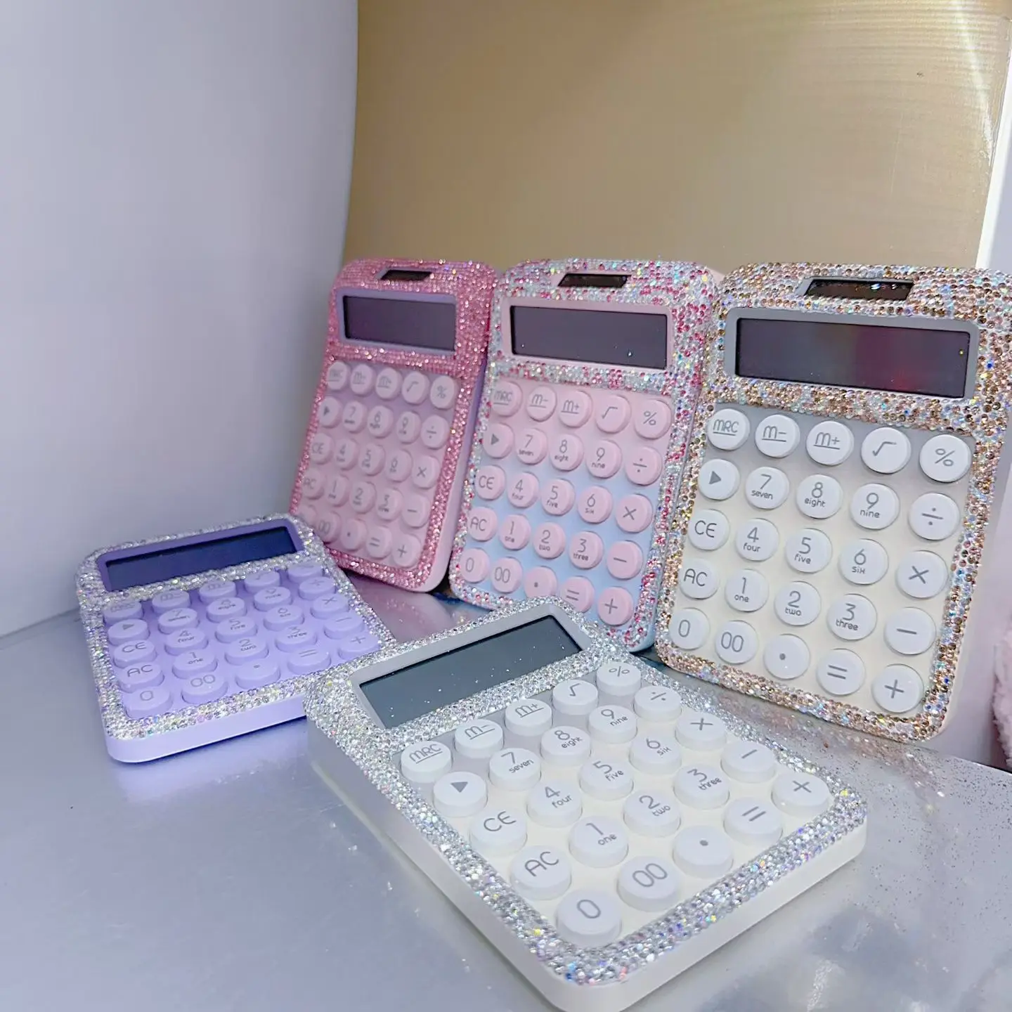 Bling Diamond Dual Power Supply Calculator Financial Accounting Office Student Electronic Calculator Solar 12 Bit Large Screen