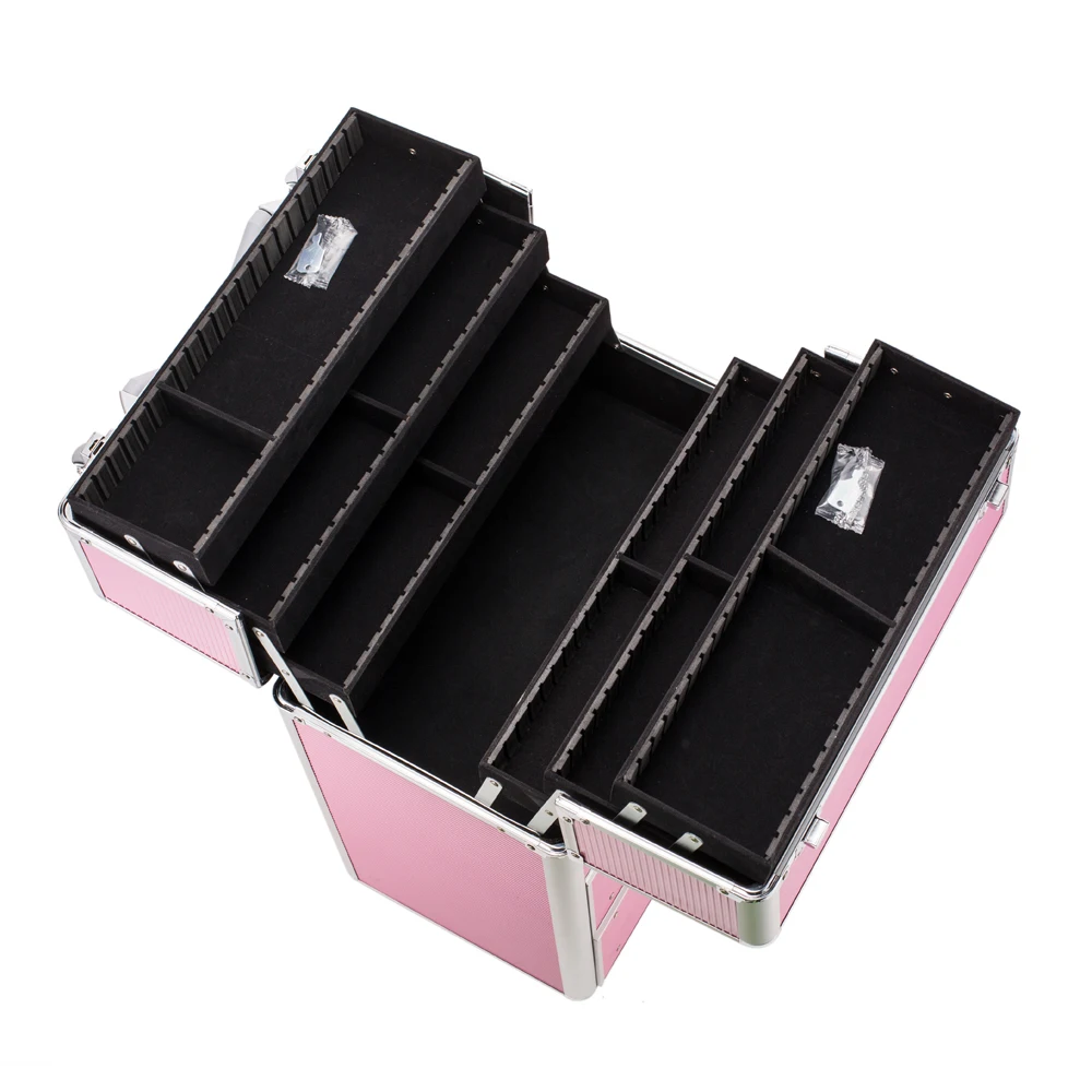 4 Tier Afsluitbare Cosmetische Make-Up Train Case Met Uitschuifbare Trays Roze