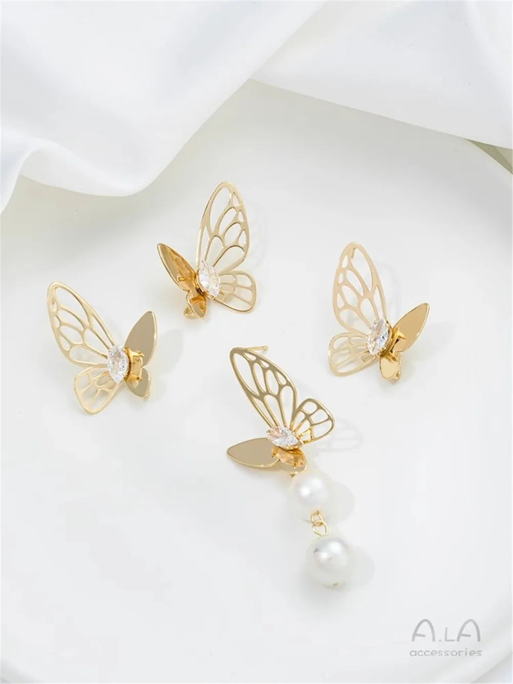 

14K Bag Gold Zircon Super Fairy Butterfly with Hanging Ring Earrings DIY Handmade Hanging Pearl Earrings Ear Jewelry Accessories