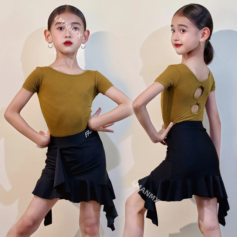 فستان ممارسة الرقص اللاتيني للأطفال، فستان صيفي بنمط جديد، فستان بأكمام قصيرة، مجموعة أداء نصف تنورة #1