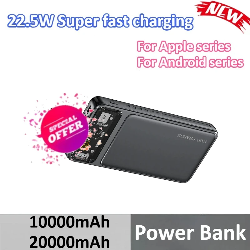 

10000mAh 20000mAh Power Bank Built in Cable For Apple For Huawei For Xiaomi For Samsung 22.5W Fast Charging
