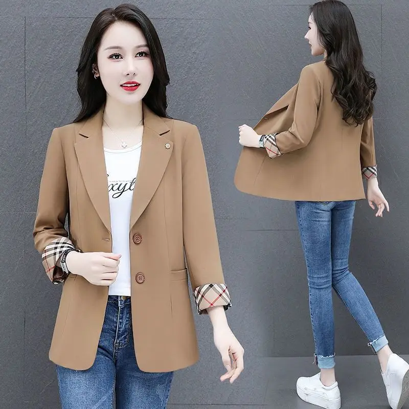 Slim Solid Color Office Lady Long Sleeve Women\'s Clothing Spring Autumn Business Casual Tops Coat Simplicity Cardigan Blazers