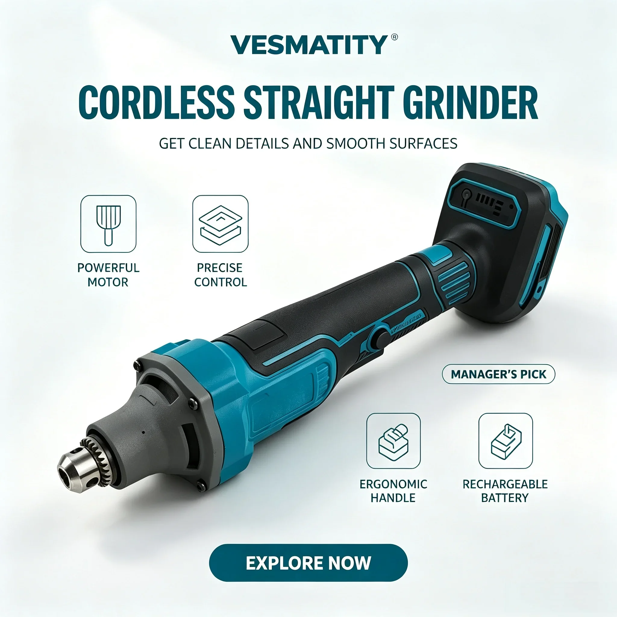 4 Gears Brushless Straight Die Grinder Heavy Duty HD,  20VCordless Grinding Engraving Polishing Tool, No Battery