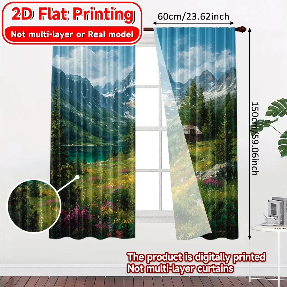 2D Flat Printing,2pcs Alpine Serenity Chic Creative Curtains Durable Polyester Curtains Home Decor Decorative for Bedroom Living