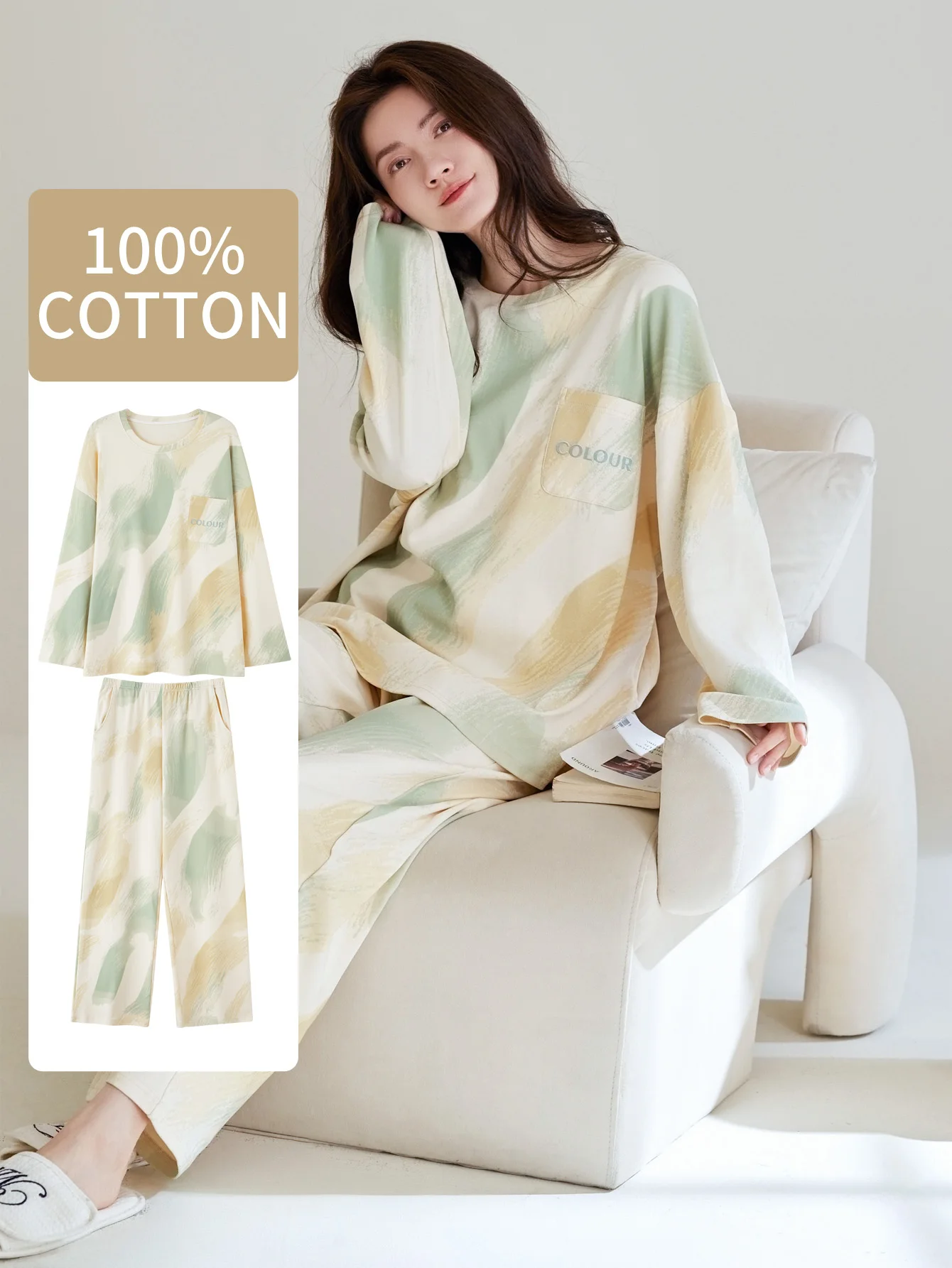 

Одежда для сна из 100% хлопка, женские осенние и зимние брюки с длинными рукавами, женский домашний костюм больших размеров из чистого хлопка с милым рисунком