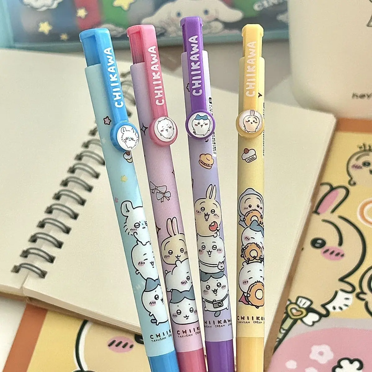 kawaii Chiikawa Press Ballpoint Pen 0.5mm Blue Ink Cartoon Style Usaqi Giyabi Hachiware Pen Cute Anime Stationery for Students view 4