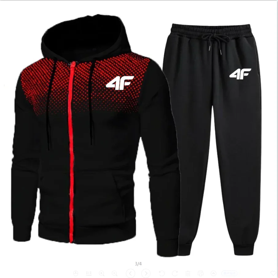 Ensemble sweat à capuche d'hiver pour hommes, mode polaire rouge, pantalon de marque noir, costume de jogging décontracté, survêtement