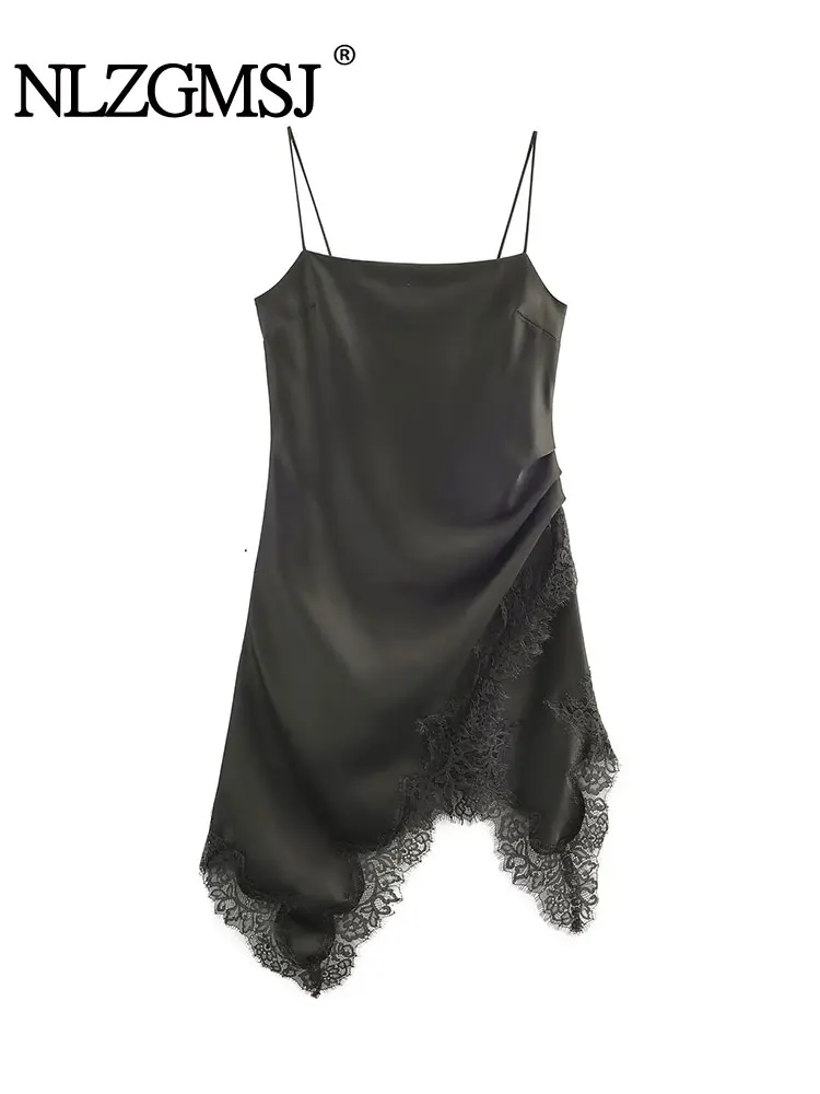 

NLZGMSJ сексуальный шикарный кружевной вечерний жилет женский с v-образным вырезом в стиле пэчворк нерегулярный топ модный осенний вечерний топ 2025