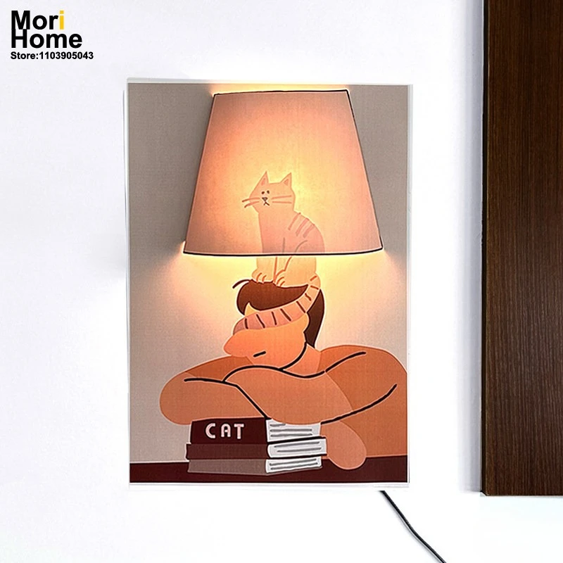 

Светодиодный плакат «Человек и кошка», книжный бар, выставка, вестибюль отеля, настенный декор, художественная лампа, спальня, гостиная, окружающий ночник