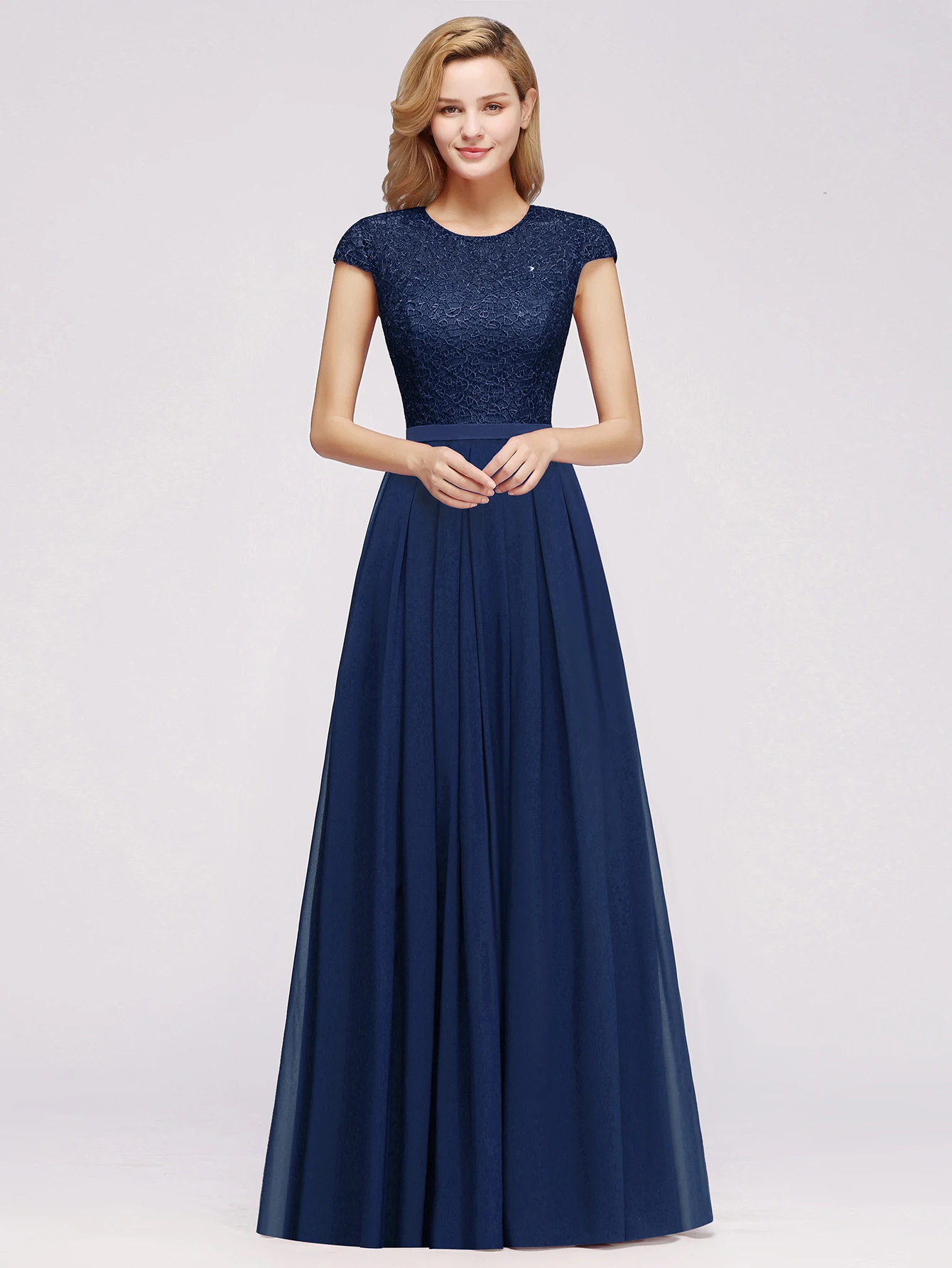 

Beading Chiffon Lace Bridesmaid Dresses A Line O Neck Floor-length Formal Evening Wedding Party Prom Gown Elegant Floor-length