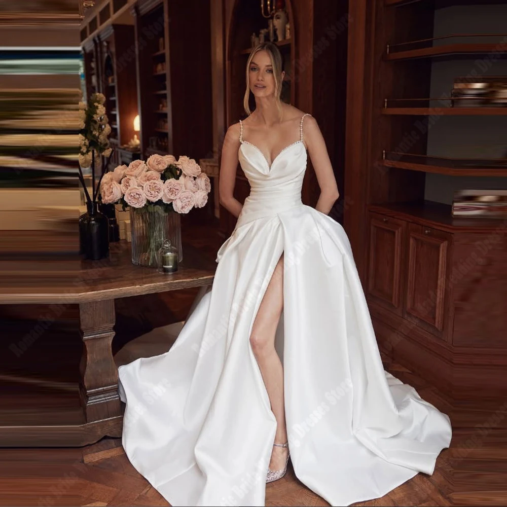 2025 Elegant Sleeveless Women Wedding Dresses Sexy Side High Slit Princess Bridal Gowns Beach Ball Vestidos De Novias Customized