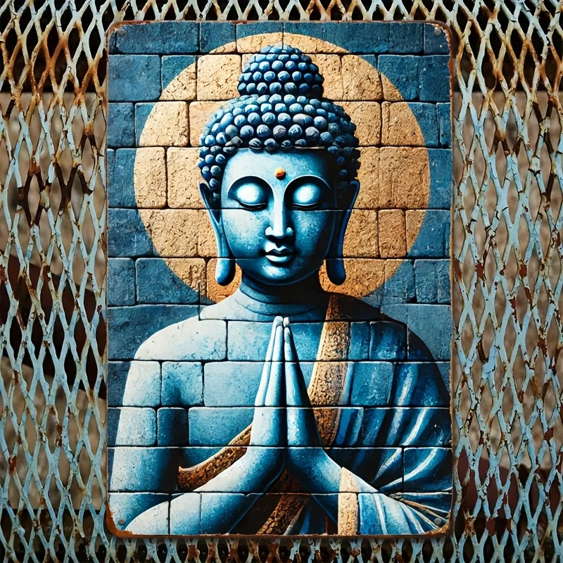 

Blue Buddha Praying Hands Metal Iron Sign, Decorative Wall Art for Yacht, Living Room, or Gym, Perfect for Room Decor
