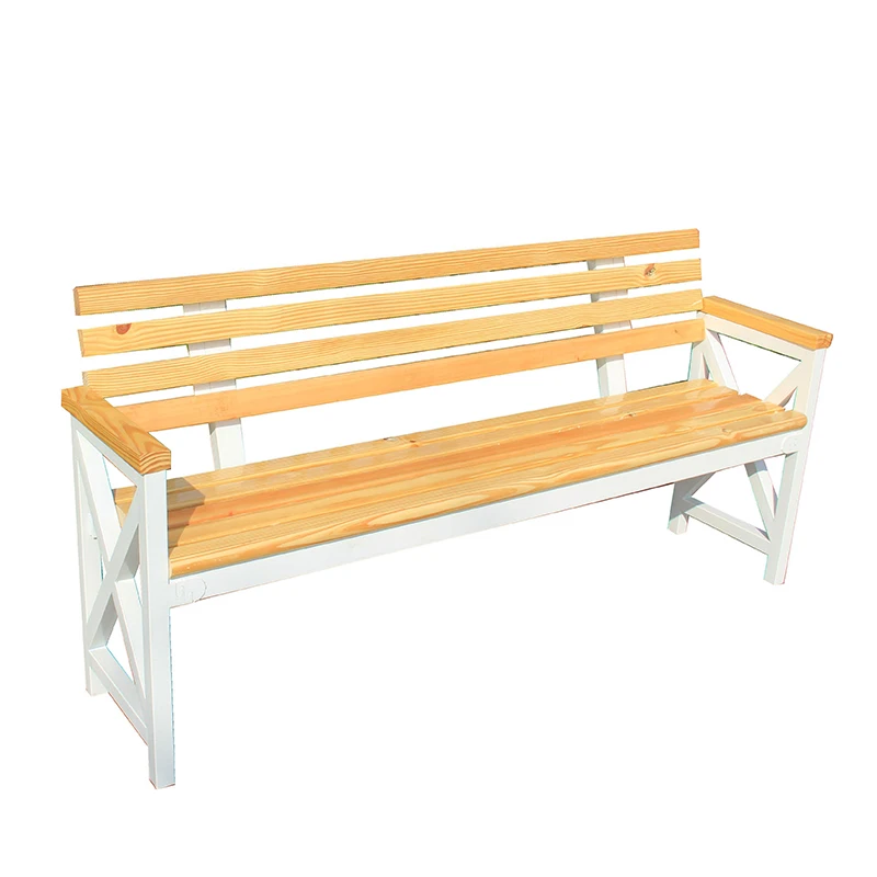 Anti-corrosive solid wood backrest bench wrought iron park chair outdoor bench square outdoor leisure bench