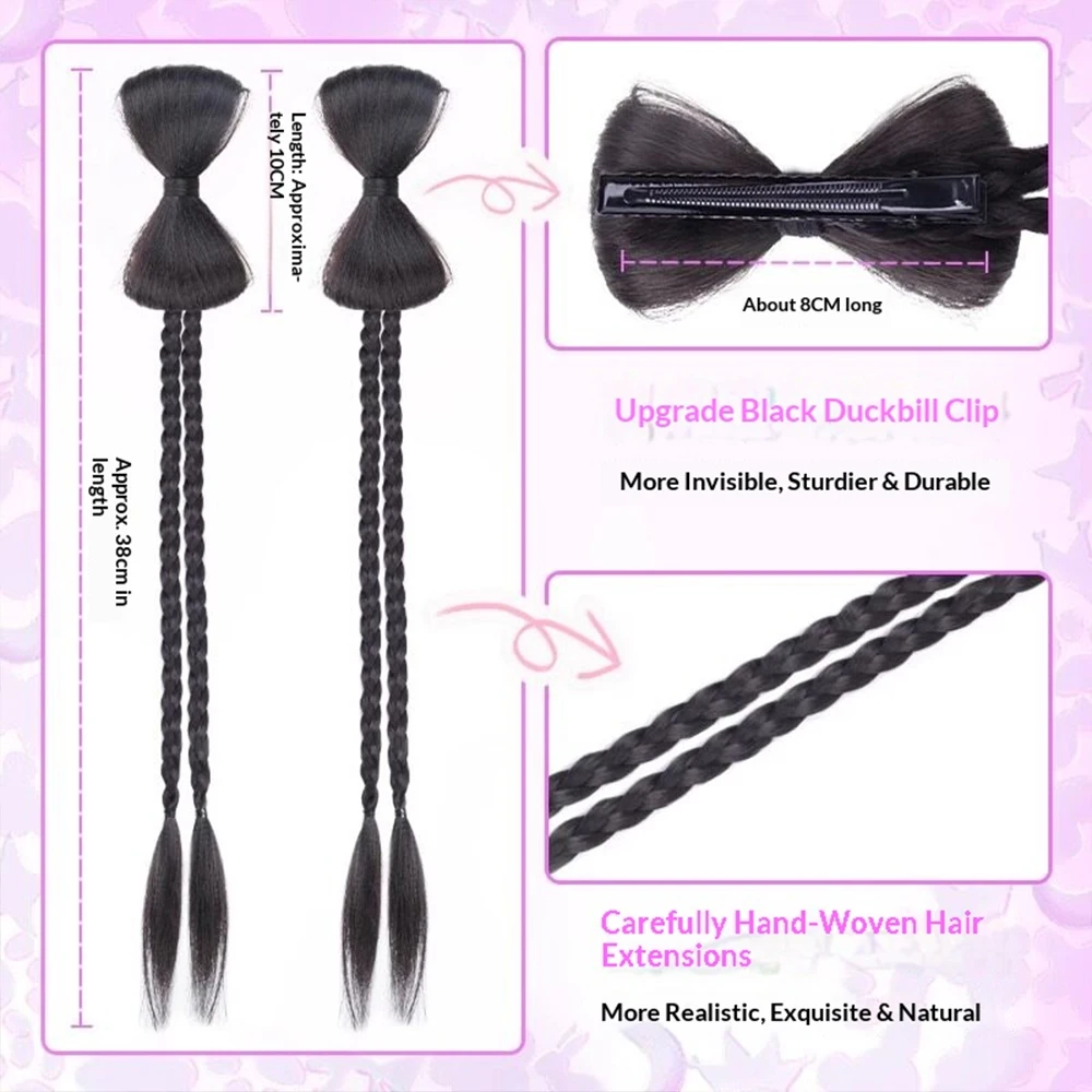 2 Pcs Bow Claw Clip Braided Ponytail Synthetic Hair Heat Resistant Fashion Hair Accessories for Women Daily Styling image 3