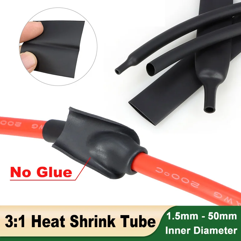 No Glue Heat Shrink Tube 3:1 Shrinkage Rate Insulated Waterproof DIY Protection Cable Sleeve1.5/3/4.5/6/9/12/15/18/24/30/39/50mm