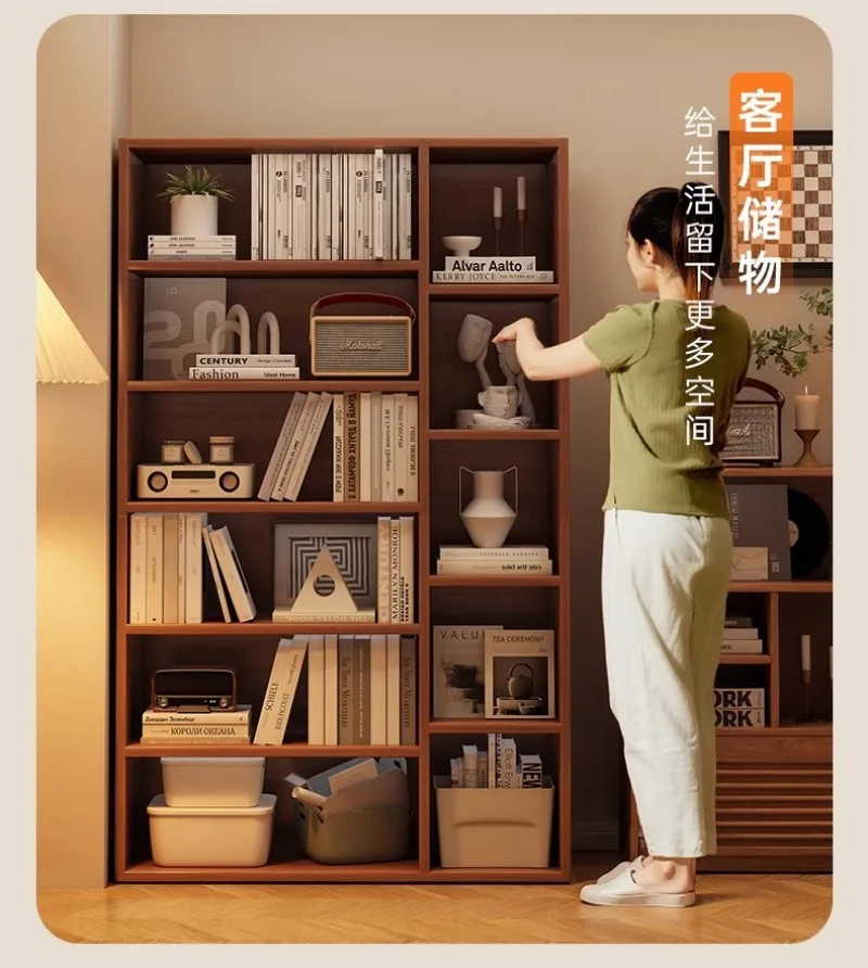 رف كتب متعدد الشبكات، رف من الأرض إلى السقف، غرفة المعيشة، المنزل، رف تخزين متعدد الطبقات على الحائط بالكامل