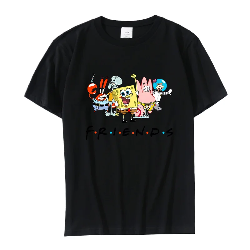 Men T-shirt Cartoon Sponges-bobs Print Cotton Women Girl Tops Casual Female Short-sleeved White Round Neck Oversized T-shirts