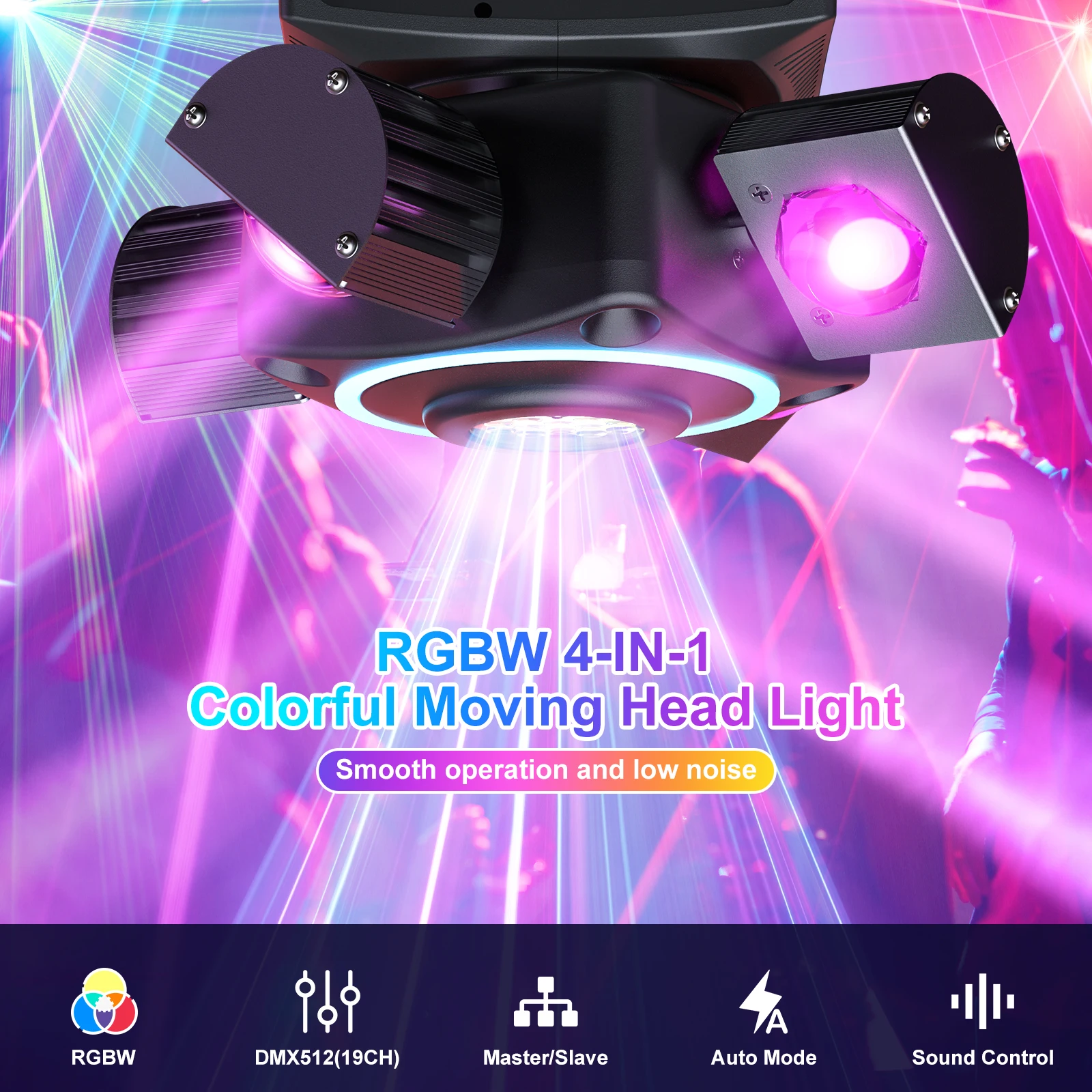 U'King 90W Moving Head Beam Light DMX512 Four-armed Rotating RGBW 4IN1 LED L-aser Stage Lighting Effect for Party Bar DJ Disco