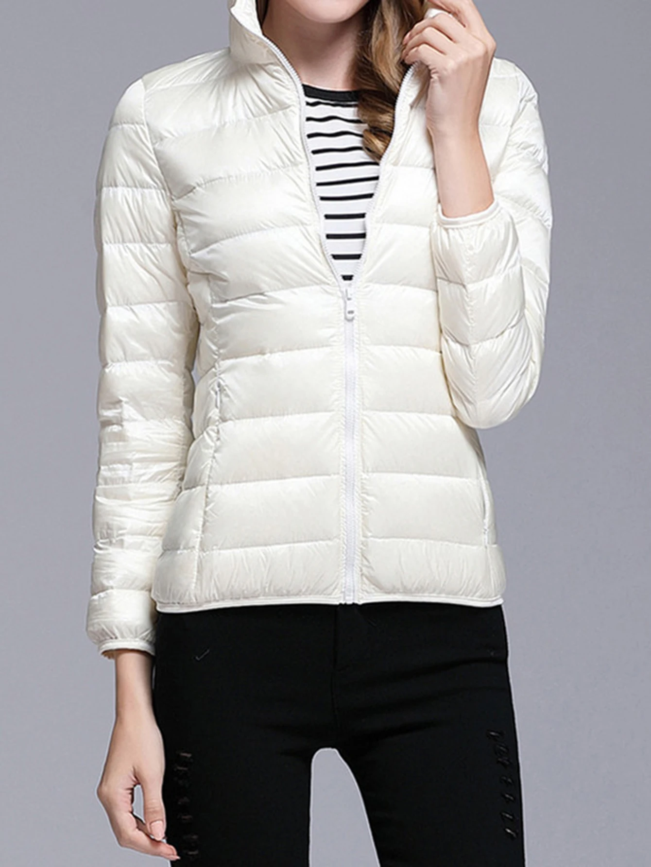 

Осенне-зимние пуховые пальто 2025, женские простые однотонные повседневные пуховые пальто с капюшоном и длинными рукавами обычного кроя