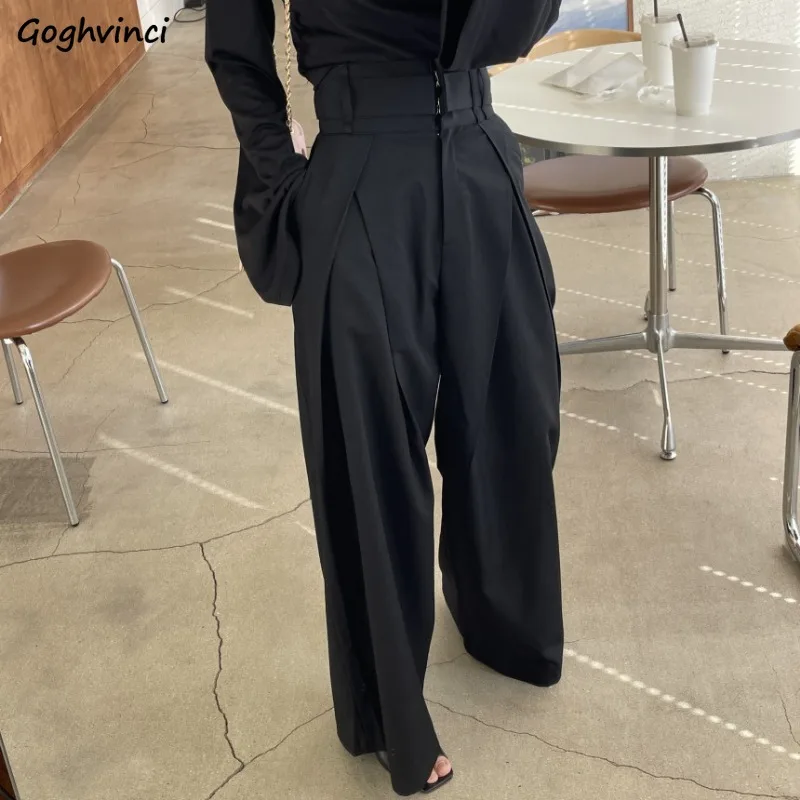 

Прямые брюки, женские корейские модные драпированные брюки с высокой талией для отдыха, однотонные, универсальные, на каждый день, с рюшами, шикарные, популярные, классические, весна-осень