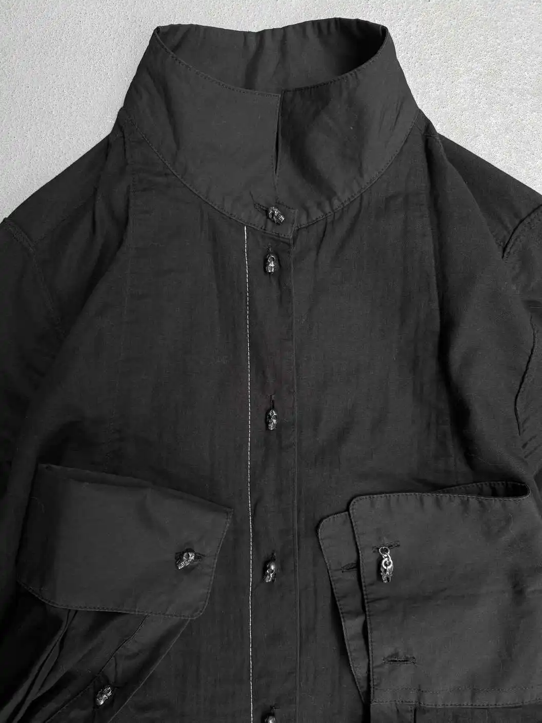 IfSixWasNine Visual Department Early 00S Stand-Up Neck Dress Black Button Shirt
