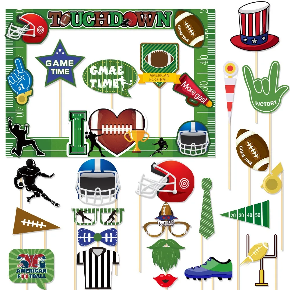 2025 Super Bowl decoración del día del juego accesorios de fotografía de tacto de fútbol y marco de fotos para suministros de fiesta de Superbowl de fútbol deportivo